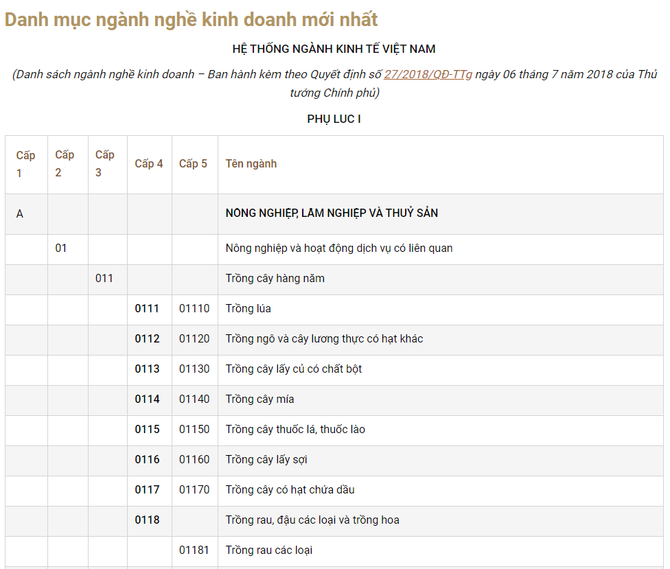 Tra cứu ngành nghề từ hệ thống danh mục ngành nghề kinh doanh