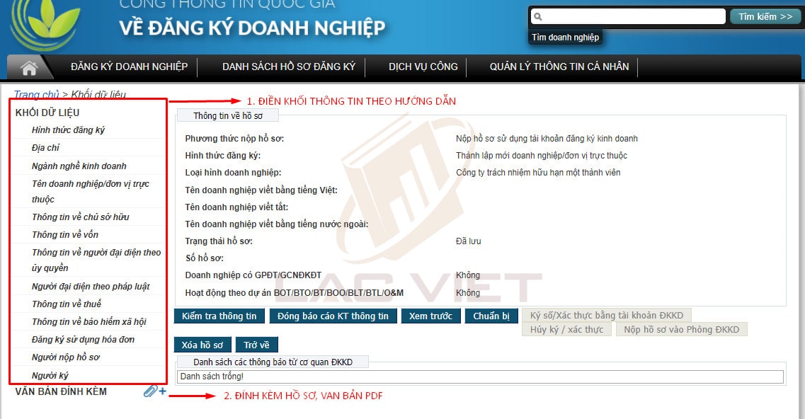 Điền đầy đủ thông tin đăng ký giấy phép kinh doanh theo trình tự