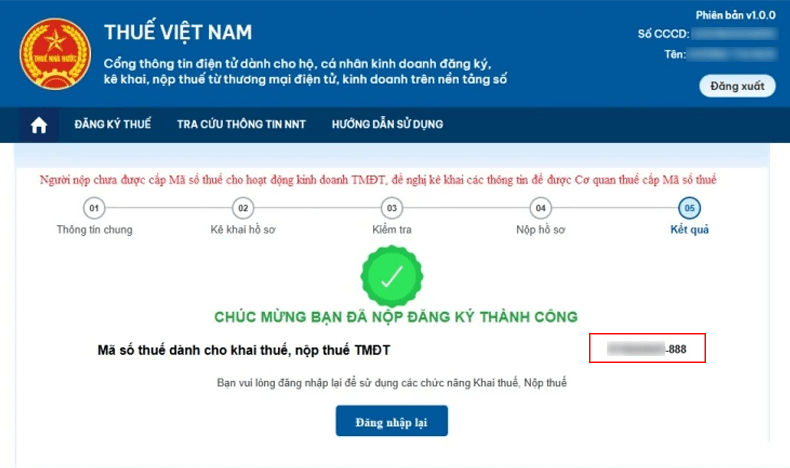 thông báo đăng ký thành công