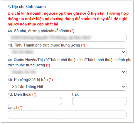 địa chỉ kinh doanh
