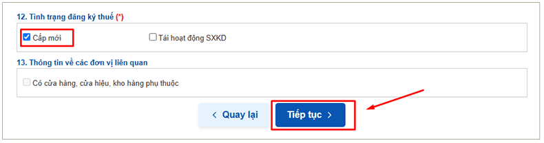 tình trạng đăng ký thuế