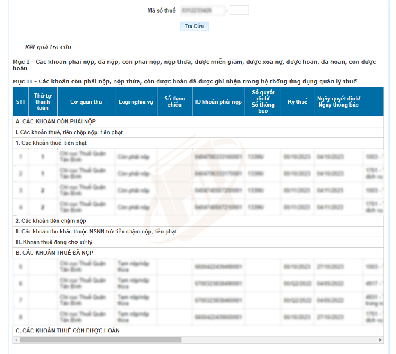 tra cứu nợ thuế hộ kinh doanh 06